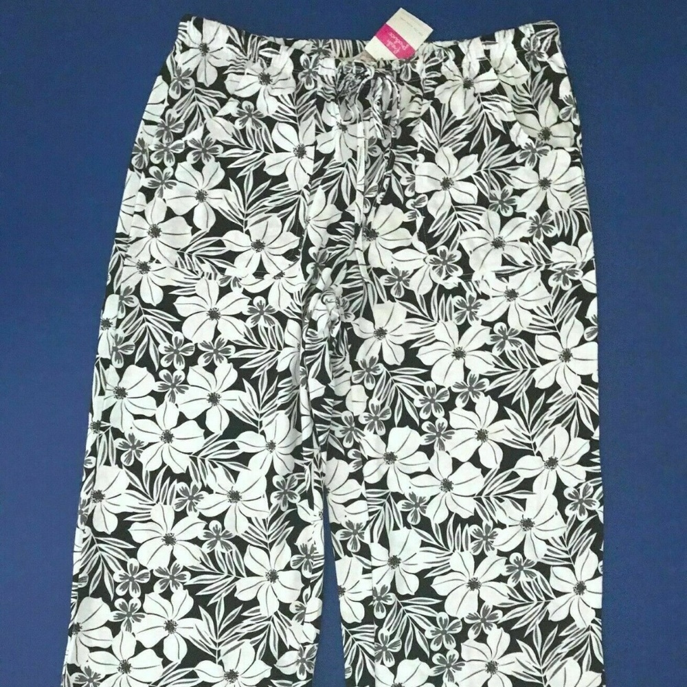 NWT New FRESH PRODUCE BLACK & WHITE Cabana Tropical Beach Lounge Pants L